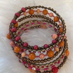 Wrap Bracelet Beaded Pinks Reds and Oranges
